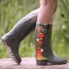 imagelandchief Rain Boots for Women Waterproof Ladies Tall Knee High Rubber bootsComfort Garden Boots AntiSlip Mid Heel Women Rain Shoes OutdoorRed Flowers