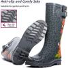 imagelandchief Rain Boots for Women Waterproof Ladies Tall Knee High Rubber bootsComfort Garden Boots AntiSlip Mid Heel Women Rain Shoes OutdoorRed Flowers