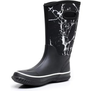 imageWTW Mid Calf Rain Boots for Women  Waterproof Insulated Neoprene Mud Boots Outdoor Hunting Garden BootsBlack Marble