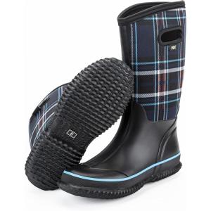 imageWTW Mid Calf Rain Boots for Women  Waterproof Insulated Neoprene Mud Boots Outdoor Hunting Garden BootsBlue Plaid