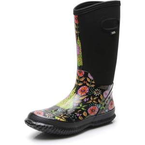 imageWTW Mid Calf Rain Boots for Women  Waterproof Insulated Neoprene Mud Boots Outdoor Hunting Garden BootsLittle Flowers