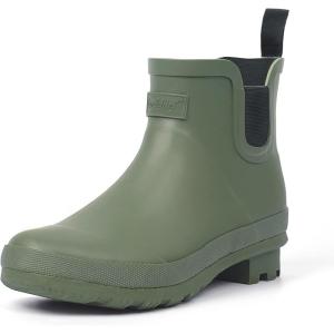 imagelandchief Rain Boots for Women Waterproof Ladies Tall Knee High Rubber bootsComfort Garden Boots AntiSlip Mid Heel Women Rain Shoes OutdoorDeep Green