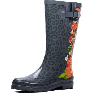 imagelandchief Rain Boots for Women Waterproof Ladies Tall Knee High Rubber bootsComfort Garden Boots AntiSlip Mid Heel Women Rain Shoes OutdoorRed Flowers