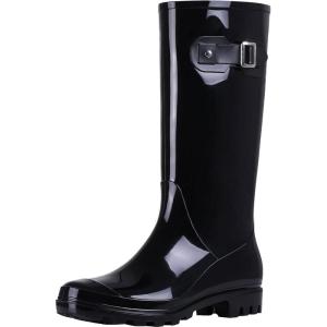 imageAsgard Womens Tall Rain Boots Knee High Waterproof Rainboots Rubber Garden BootsBuckle Glossy Black