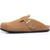 imageWTW Womens Clogs Cow Suede Soft Footbed Mules Unisex for Men Women Cork Clog Antislip Sole Slippers Mules Sandals with Adjustable BuckleBrown