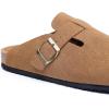 imageWTW Womens Clogs Cow Suede Soft Footbed Mules Unisex for Men Women Cork Clog Antislip Sole Slippers Mules Sandals with Adjustable BuckleBrown