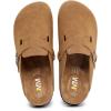 imageWTW Womens Clogs Cow Suede Soft Footbed Mules Unisex for Men Women Cork Clog Antislip Sole Slippers Mules Sandals with Adjustable BuckleBrown