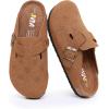 imageWTW Womens Clogs Cow Suede Soft Footbed Mules Unisex for Men Women Cork Clog Antislip Sole Slippers Mules Sandals with Adjustable BuckleCamel