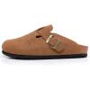 imageWTW Womens Clogs Cow Suede Soft Footbed Mules Unisex for Men Women Cork Clog Antislip Sole Slippers Mules Sandals with Adjustable BuckleCamel