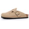 imageWTW Womens Clogs Cow Suede Soft Footbed Mules Unisex for Men Women Cork Clog Antislip Sole Slippers Mules Sandals with Adjustable BuckleFloral