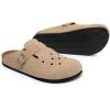 imageWTW Womens Clogs Cow Suede Soft Footbed Mules Unisex for Men Women Cork Clog Antislip Sole Slippers Mules Sandals with Adjustable BuckleSand