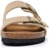 imageWomens Cork Footbed Sandals Cow Suede Summer Slide Sandals for Women with Adjustable Strap Buckle Open Toe Outdoor Beach SandalsTwo Buckle Khaki