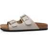 imageWomens Cork Footbed Sandals Cow Suede Summer Slide Sandals for Women with Adjustable Strap Buckle Open Toe Outdoor Beach SandalsTwo Buckle Stone