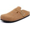 imageWTW Womens Clogs Cow Suede Soft Footbed Mules Unisex for Men Women Cork Clog Antislip Sole Slippers Mules Sandals with Adjustable BuckleBrown