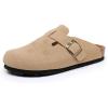 imageWTW Womens Clogs Cow Suede Soft Footbed Mules Unisex for Men Women Cork Clog Antislip Sole Slippers Mules Sandals with Adjustable BuckleFloral