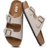 imageWomens Cork Footbed Sandals Cow Suede Summer Slide Sandals for Women with Adjustable Strap Buckle Open Toe Outdoor Beach SandalsTwo Buckle Stone