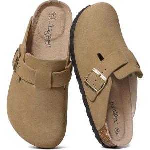 imageAsgard Womens Suede Clogs Leather Mules Arch Support Potato Shoes with Comfort Cork FootbedBrown