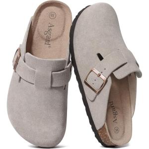 imageAsgard Womens Suede Clogs Leather Mules Arch Support Potato Shoes with Comfort Cork FootbedGrey