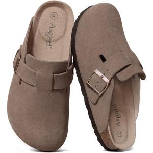imageAsgard Womens Suede Clogs Leather Mules Arch Support Potato Shoes with Comfort Cork FootbedMocha