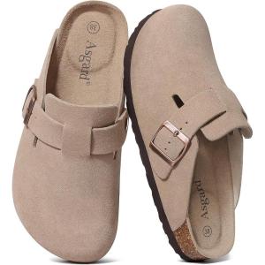 imageAsgard Womens Suede Clogs Leather Mules Arch Support Potato Shoes with Comfort Cork FootbedTaupe