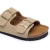 imageWomens Cork Footbed Sandals Cow Suede Summer Slide Sandals for Women with Adjustable Strap Buckle Open Toe Outdoor Beach Sandals 2025Two Buckle Khaki