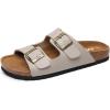 imageWomens Cork Footbed Sandals Cow Suede Summer Slide Sandals for Women with Adjustable Strap Buckle Open Toe Outdoor Beach Sandals 2025Two Buckle Stone
