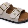 imageWomens Cork Footbed Sandals Cow Suede Summer Slide Sandals for Women with Adjustable Strap Buckle Open Toe Outdoor Beach Sandals 2025Two Buckle Stone