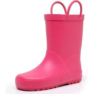 imageWTW Toddler and Kids Rain Boots with EasyOn Handles UnisexChild Waterproof Rubber Rain Boots in Fun Patterns for Girls and Boys ToddlerLittle KidBig KidBubblegum Pink
