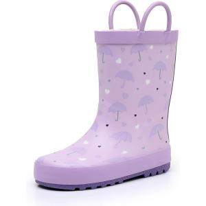 imageWTW Toddler and Kids Rain Boots with EasyOn Handles UnisexChild Waterproof Rubber Rain Boots in Fun Patterns for Girls and Boys ToddlerLittle KidBig KidLullaby Lavender