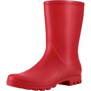 imageAsgard Womens Mid Calf Rain Boots Waterproof Garden Shoes Slip on Rubber BootsDark Red