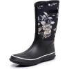 imageWTW Womens Mid Calf Rain Boots  Waterproof Insulated Neoprene Rubber Boots Mud Outdoor Hunting Garden BootsWhite Flower