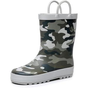 imageWTW Toddler and Kids Rain Boots with EasyOn Handles UnisexChild Waterproof Rubber Rain Boots in Fun Patterns for Girls and Boys ToddlerLittle KidBig KidCamo Quest