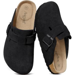 imageAsgard Genuine Suede Clogs for Women Men Leather Mules Arch Support Potato Shoes with Comfort Cork FootbedCharcoal Black
