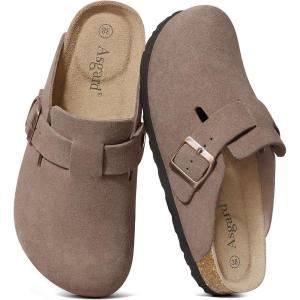 imageAsgard Genuine Suede Clogs for Women Men Leather Mules Arch Support Potato Shoes with Comfort Cork FootbedLight Mocha