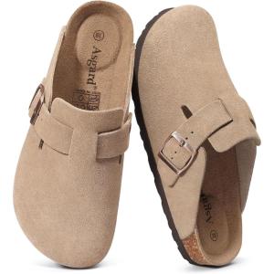 imageAsgard Genuine Suede Clogs for Women Men Leather Mules Arch Support Potato Shoes with Comfort Cork FootbedTaupe