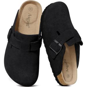 imageAsgard Genuine Suede Clogs for Women Men Leather Mules Arch Support Potato Shoes with Comfort Cork Footbed Black 41