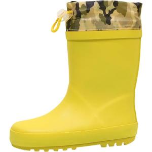 imageWTW Fleece Lined Todder Kids Rubber Rain Boots  Waterproof Warm Winter Outdoor Shoes for Girls Boys Adjustable Drawstring NonSlip for Hiking and AdventuresYellow