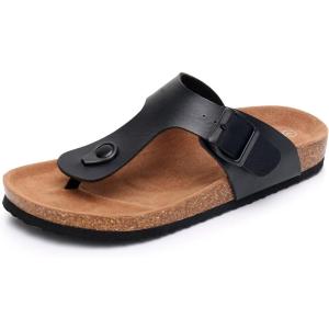 imageWTW Mens Slides Sandals Cork Footbed Shoes Adjustable Strap Summer Beach Comfort Sandals for MenThong Black