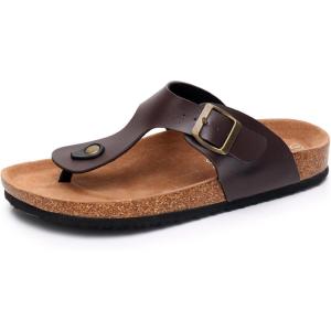 imageWTW Mens Slides Sandals Cork Footbed Shoes Adjustable Strap Summer Beach Comfort Sandals for MenThong Brown