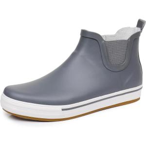 imageWTW Womens Rain Boots Deck Boots for Men  Lightweight Waterproof Rubber Fishing Rain Shoes with High Traction for Gardening CampingGrey