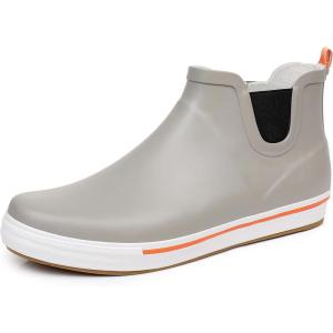 imageWTW Womens Rain Boots Deck Boots for Men  Lightweight Waterproof Rubber Fishing Rain Shoes with High Traction for Gardening CampingKhaki