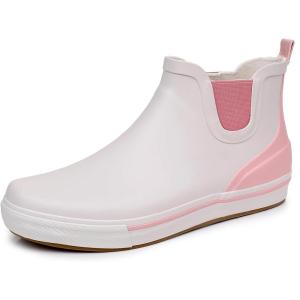 imageWTW Womens Rain Boots Deck Boots for Men  Lightweight Waterproof Rubber Fishing Rain Shoes with High Traction for Gardening CampingPink