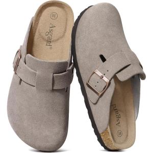 imageAsgard Genuine Suede Clogs for Women Men Leather Mules Arch Support Potato Shoes with Comfort Cork FootbedDark Grey