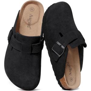 imageAsgard Genuine Suede Clogs for Women Men Leather Mules Arch Support Potato Shoes with Comfort Cork FootbedCharcoal Black