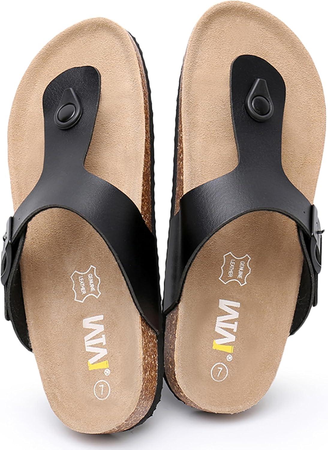 imageWTW Cork Footbed Womens Sandals Genuine Leather Insole Slides Sandals for Women Adjustable Buckle Summer Sandals Outdoor WalkingBlack