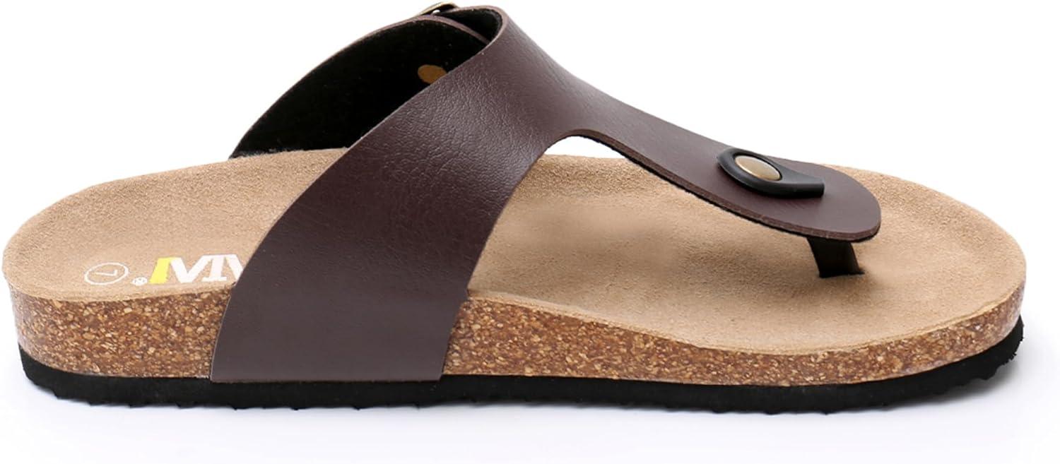 imageWTW Cork Footbed Womens Sandals Genuine Leather Insole Slides Sandals for Women Adjustable Buckle Summer Sandals Outdoor WalkingBrown