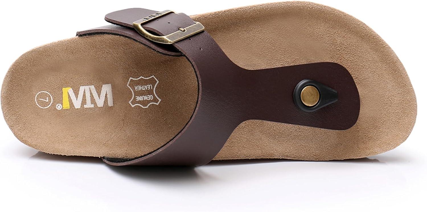 imageWTW Cork Footbed Womens Sandals Genuine Leather Insole Slides Sandals for Women Adjustable Buckle Summer Sandals Outdoor WalkingBrown