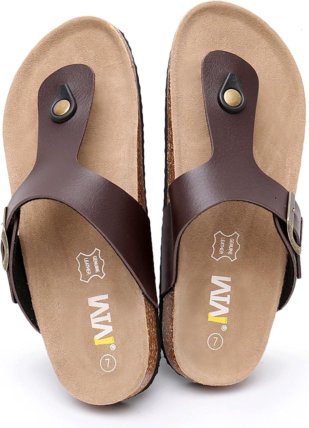 imageWTW Cork Footbed Womens Sandals Genuine Leather Insole Slides Sandals for Women Adjustable Buckle Summer Sandals Outdoor WalkingBrown