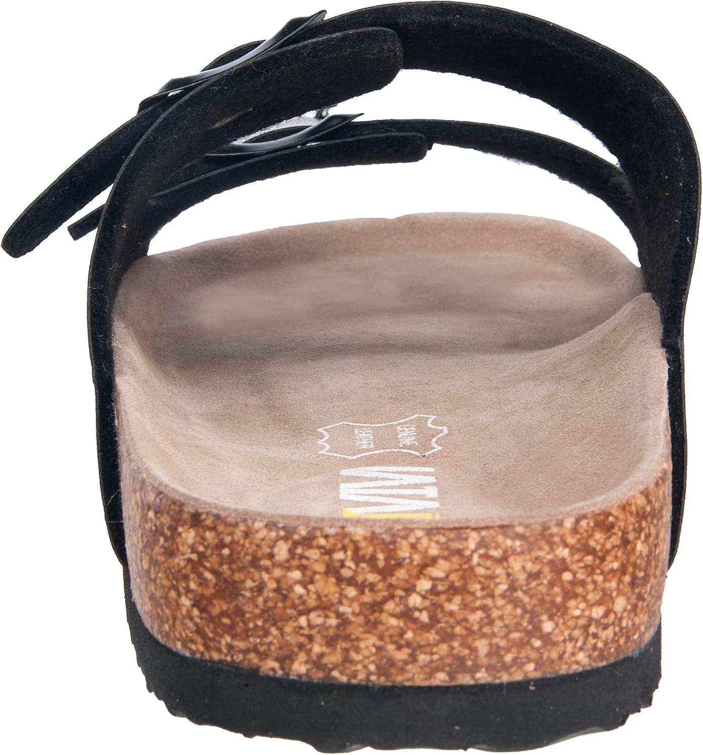 imageWTW Cork Footbed Womens Sandals Genuine Leather Insole Slides Sandals for Women Adjustable Buckle Summer Sandals Outdoor WalkingBuckle Black