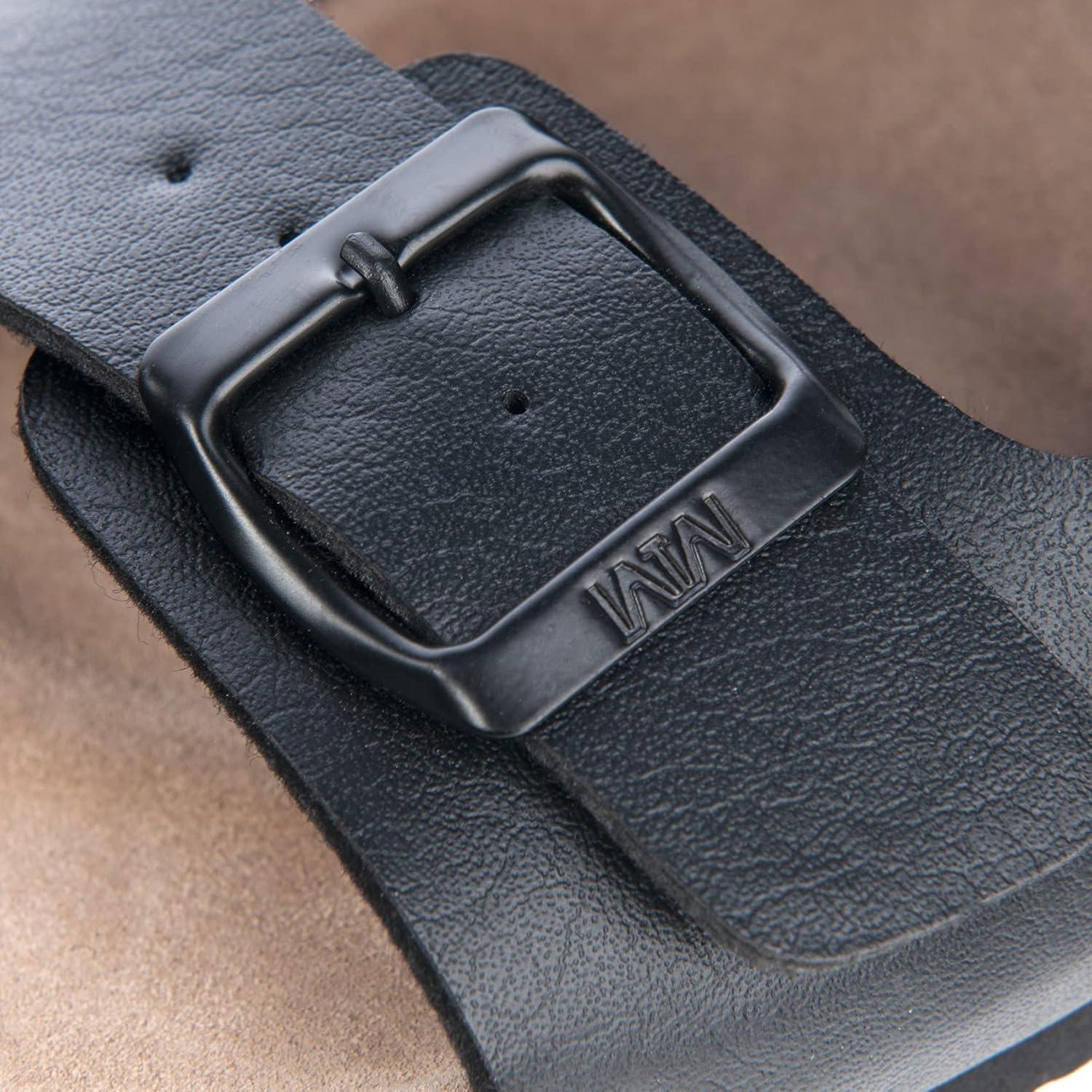 imageWTW Cork Footbed Womens Sandals Genuine Leather Insole Slides Sandals for Women Adjustable Buckle Summer Sandals Outdoor WalkingBuckle Black